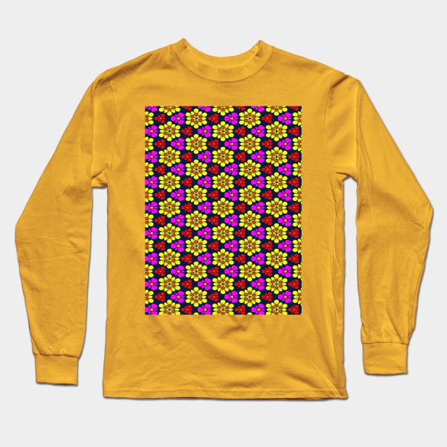 Yellow and Pink Flower Pattern Long Sleeve T-Shirt by PatternFlower